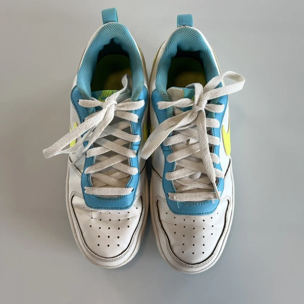 Nike Court Borough Low 2 GS Shoes‎ Size 6Y / Women 7.5 White Volt Blue
